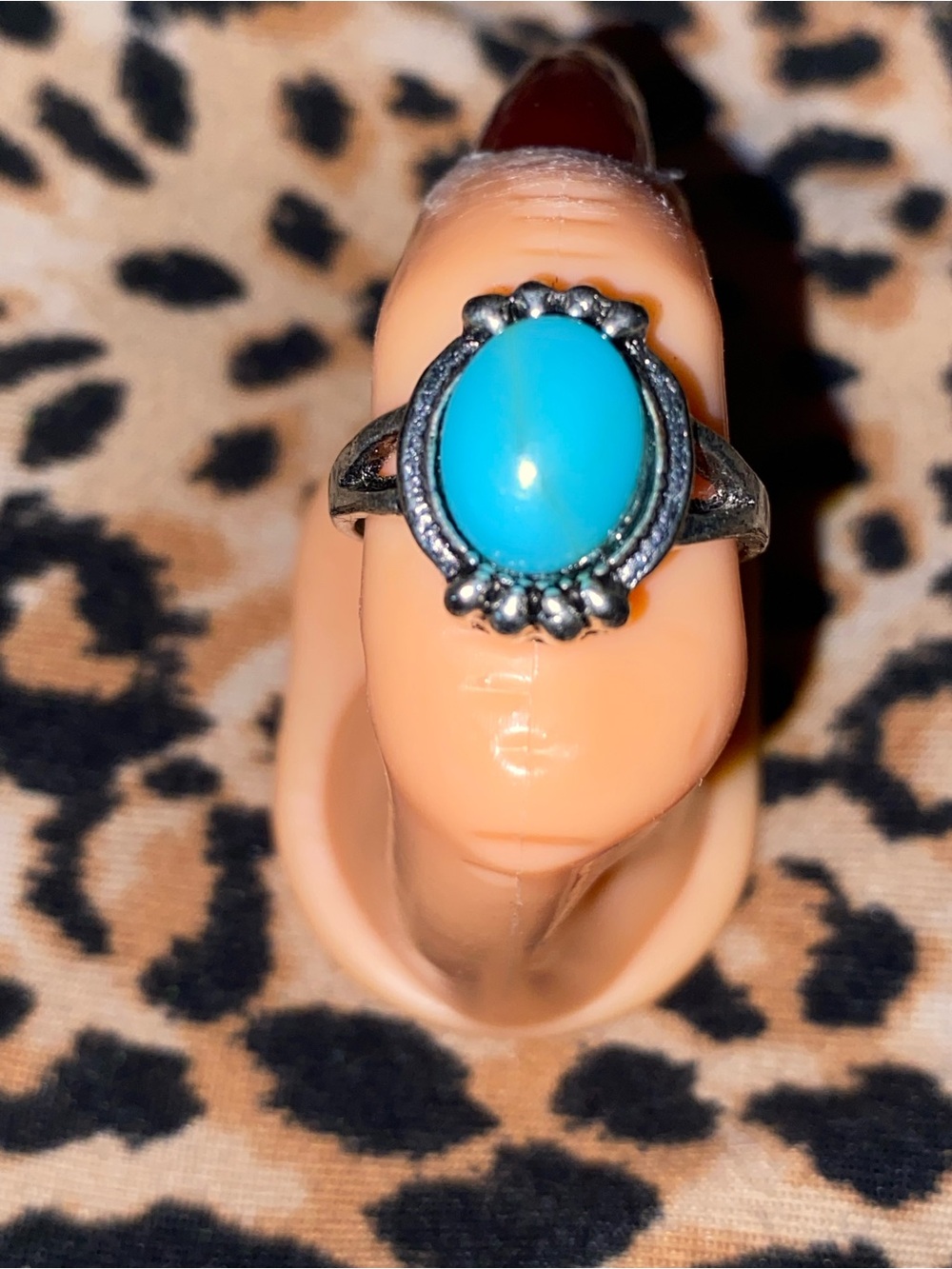 Blue turquoise ring with silver accents